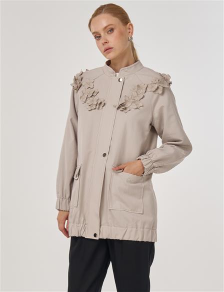 Aplike Detaylı Kısa Ceket Taş 