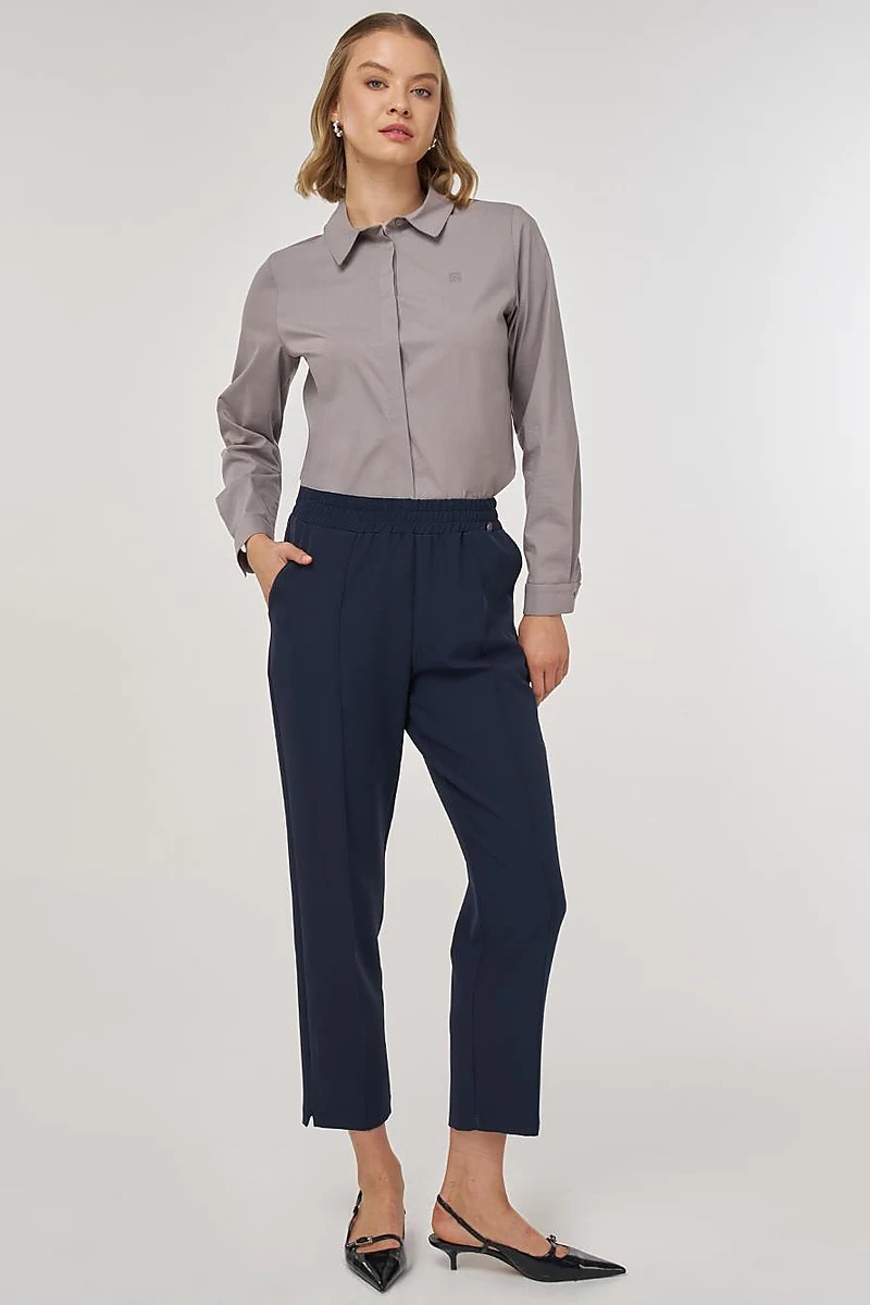 Straight Leg Trousers with Pocket Detail Dark Navy