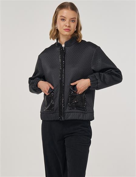 Payet Detaylı Bomber Ceket Siyah 