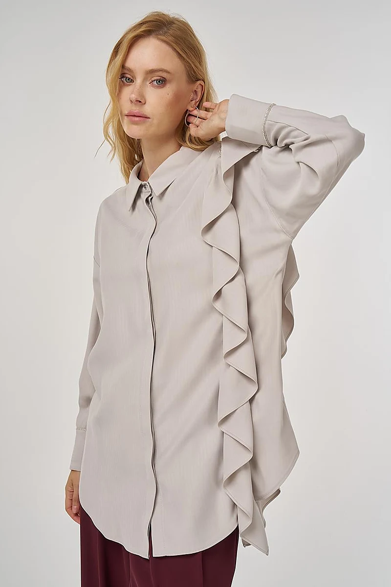 Ruffle Detailed Tunic in Light Gray