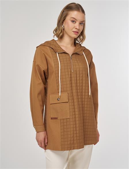 Cep Detaylı Sweatshirt Tütün 