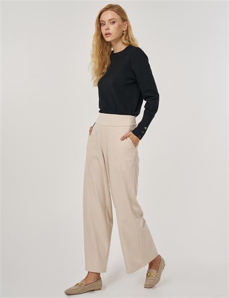 Cep Detaylı Kadife Pantolon Taş