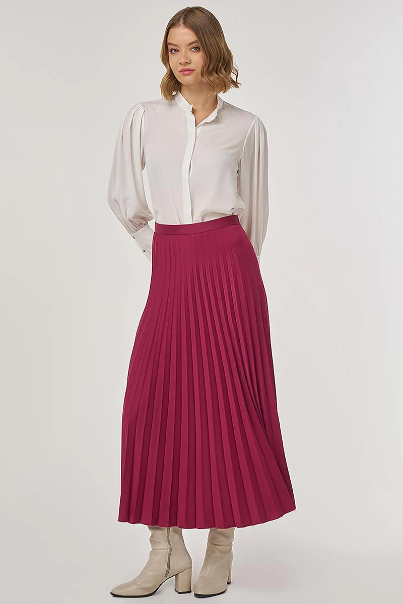 Pleated Satin Skirt Cherry