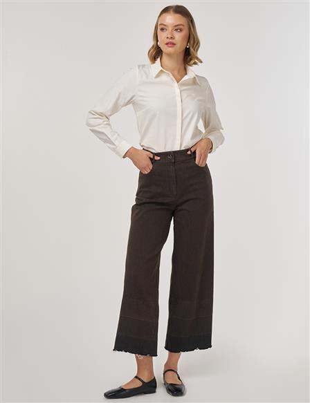 Cep Detaylı Marine Fit Denim Pantolon Koyu Kahve 