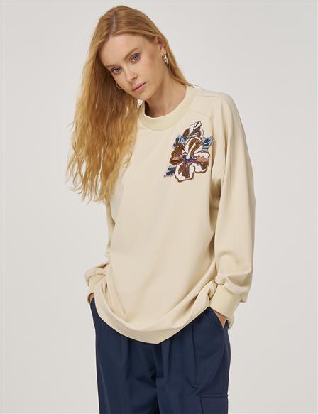 Lastik Büzgülü Örme Sweatshirt Açık Sarı