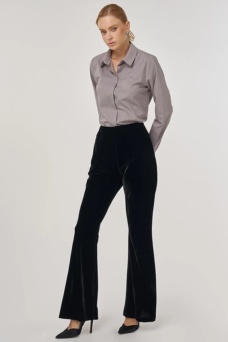 Flared Velvet Trousers in Black