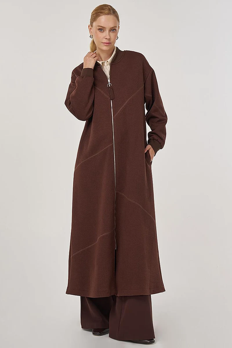 College Collar Textured Topcoat in Dark Brown
