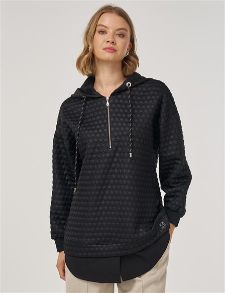 Dokulu Sweatshirt Siyah 