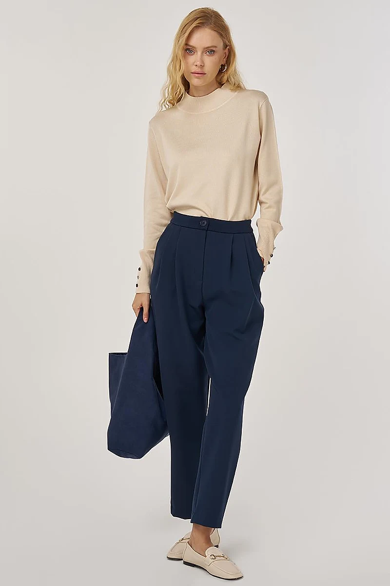 Double-Pleated Trousers in Dark Navy