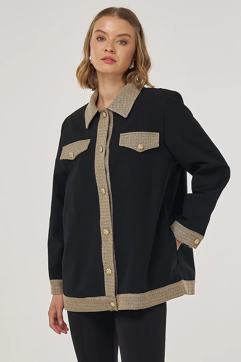 Shiny Button-Up Jacket in Black