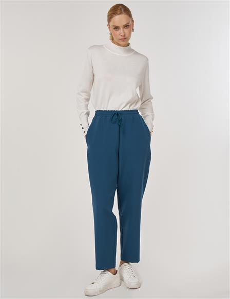 Relaxed Elastic Waist Trousers in Petrol