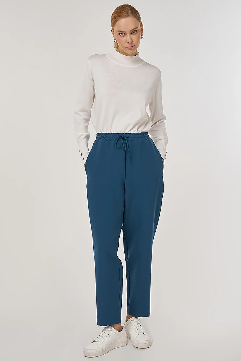 Relaxed Elastic Waist Trousers in Petrol