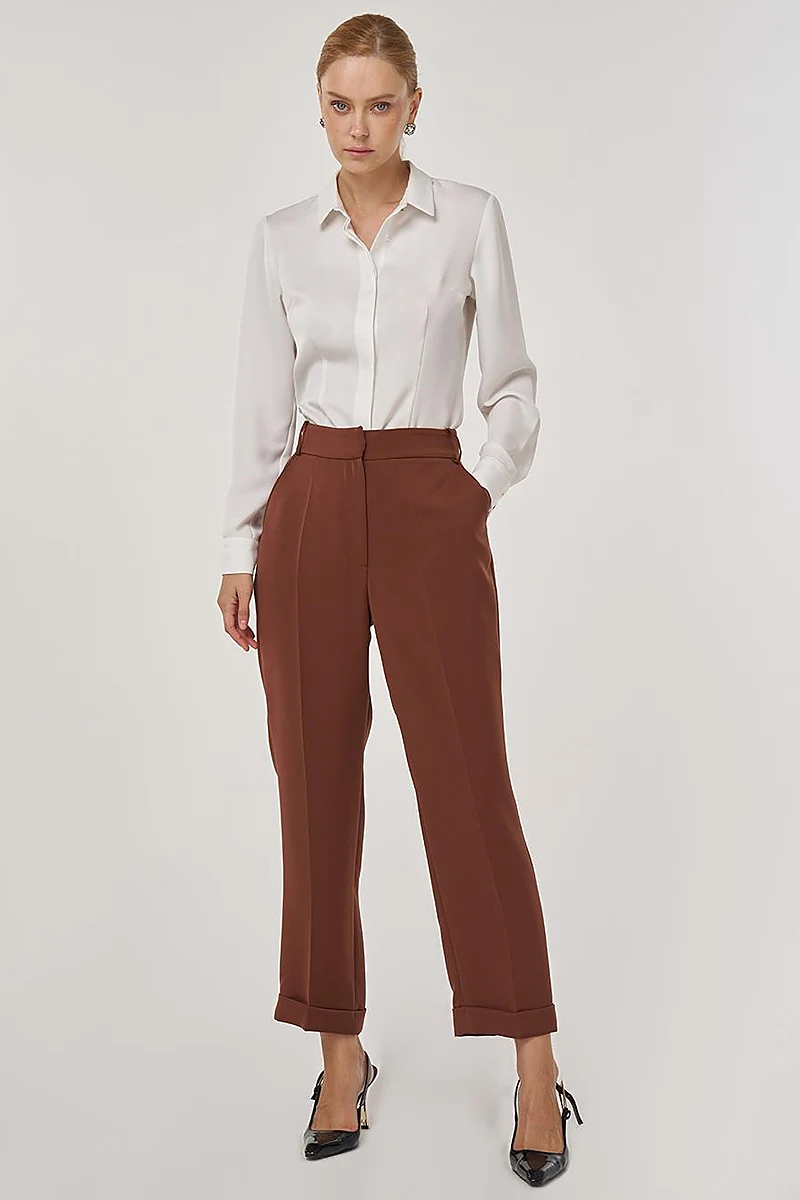 Pressed-crease Fabric Trousers Coffee