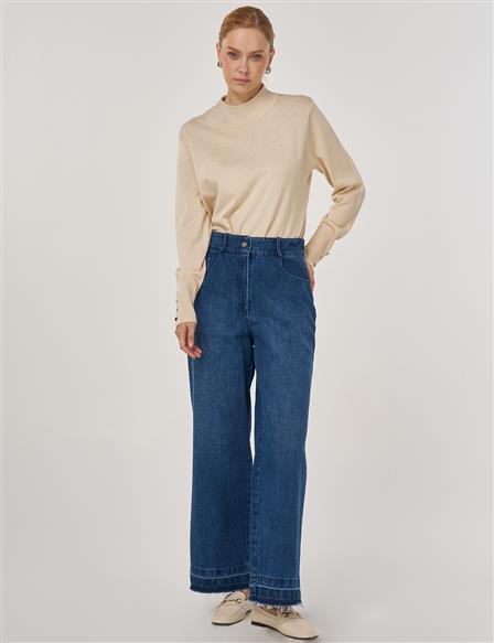 Yüksek Bel Straight Denim Pantolon İndigo