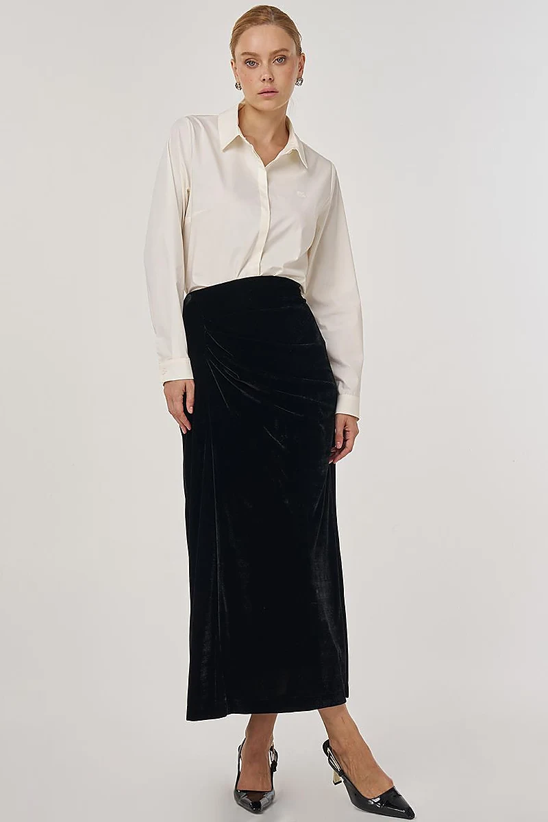 Draped Velvet Skirt Black