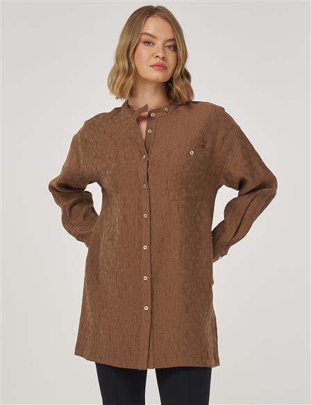 Mandarin Collar Lyocell Blouse Dark Olive