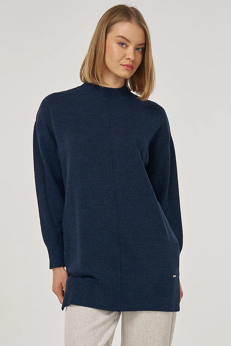 Stitched Knit Tunic Navy Blue