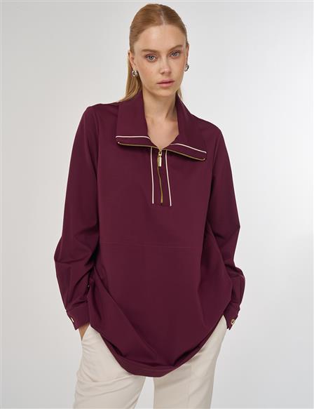 Bel Büzgülü Scuba Sweatshirt Koyu Bordo