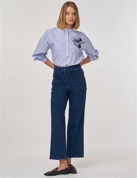 Straight Denim Pantolon Lacivert 
