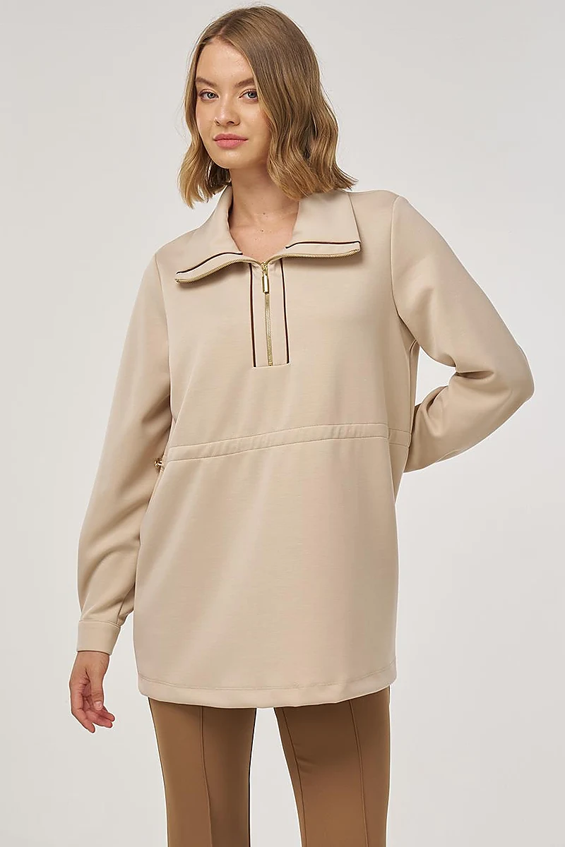 Drawstring Waist Scuba Sweatshirt Light Beige