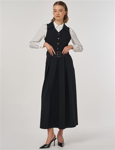 Belted Viscose Dress Black