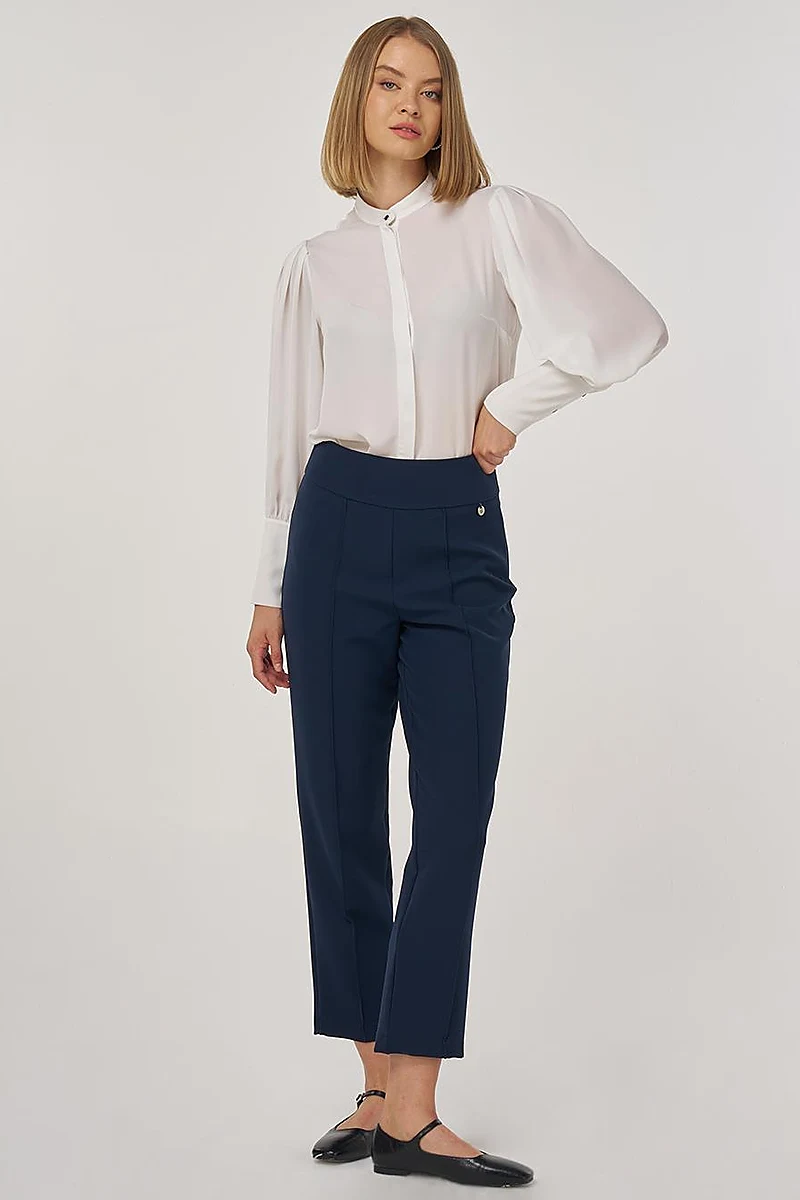  High-Waisted Straight-Leg Trousers Dark Navy