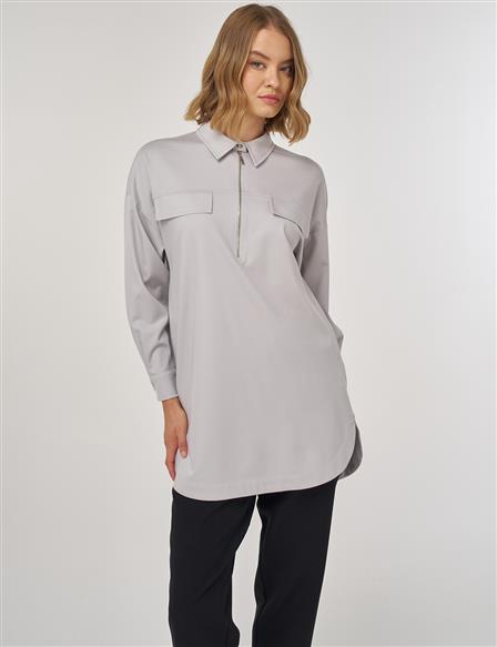 Kapak Cepli Rayon Tunik Gri 