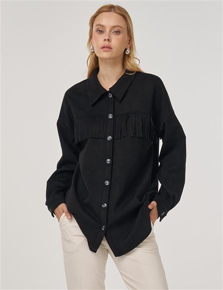 Fringed Suede Jacket Black