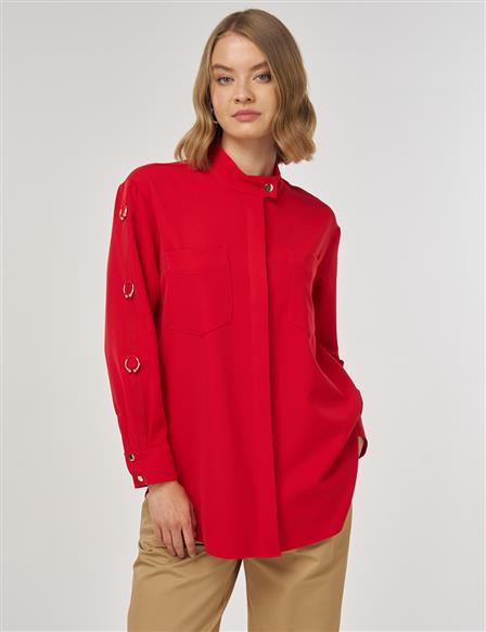 Metal Aksesuar Detaylı Tunik Kırmızı