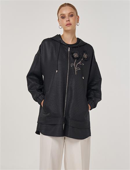 Nakış İşlemeli Sweatshirt Siyah 