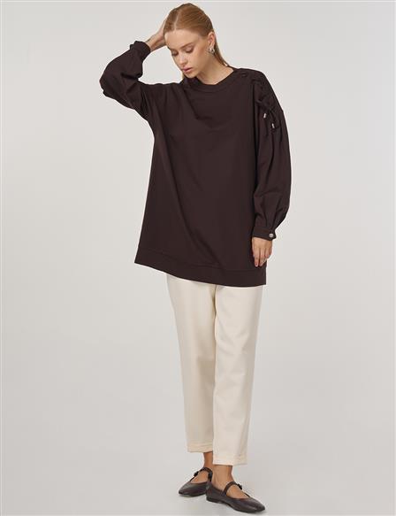 Omzu Bağcıklı Sweatshirt Koyu Kahve