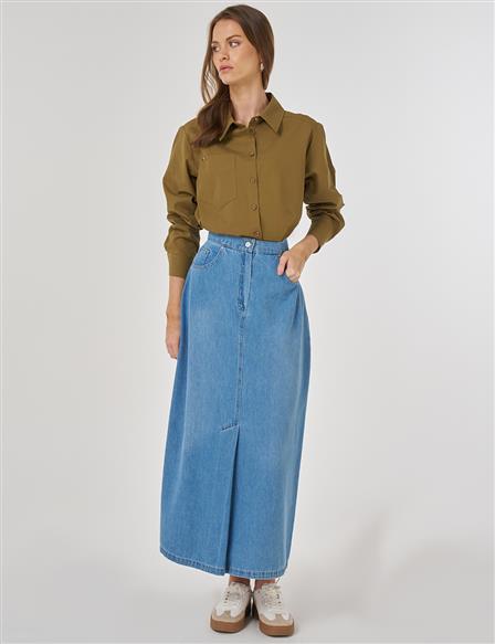 High-Waisted Denim Skirt in Blue