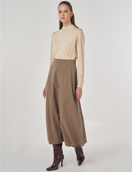Panel-Seamed Flared Skirt in Mink