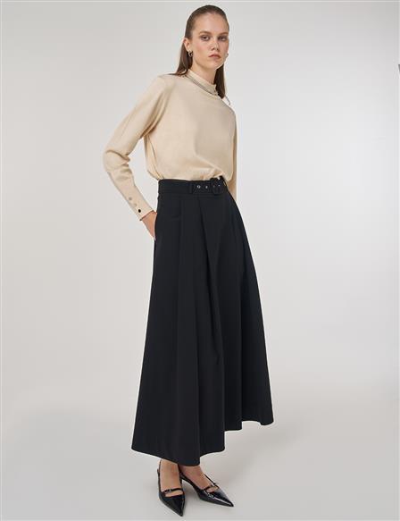 Belted Flared Skirt Black