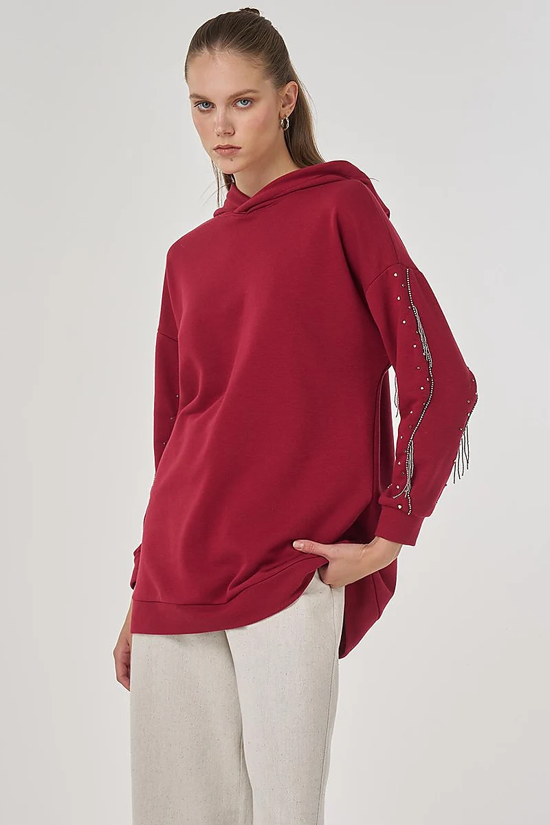 Hooded Three-Thread Sweatshirt in Burgundy