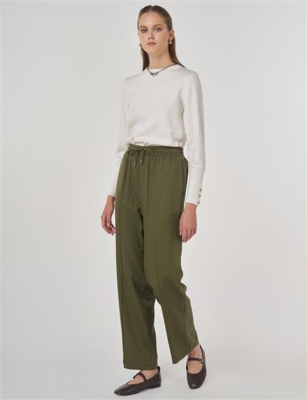 Topstitch Detail Pants Khaki
