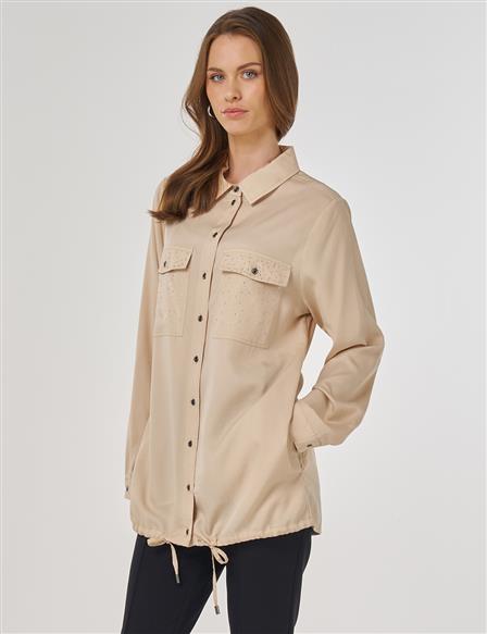 %100 Lyocell Çift Cepli Tunik Krem 