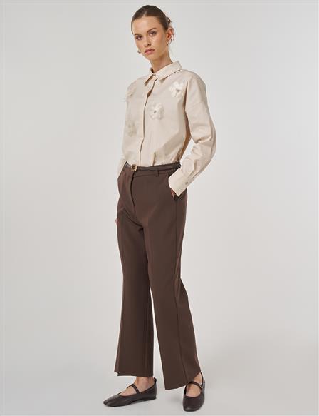 Pocket Detail Fabric Pants Brown