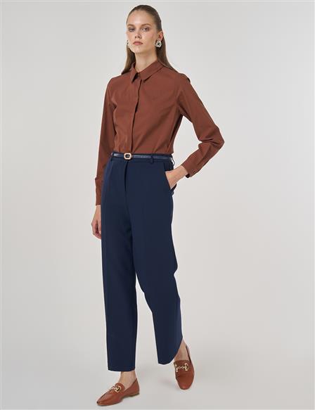 Pocket Detail Fabric Pants Navy 