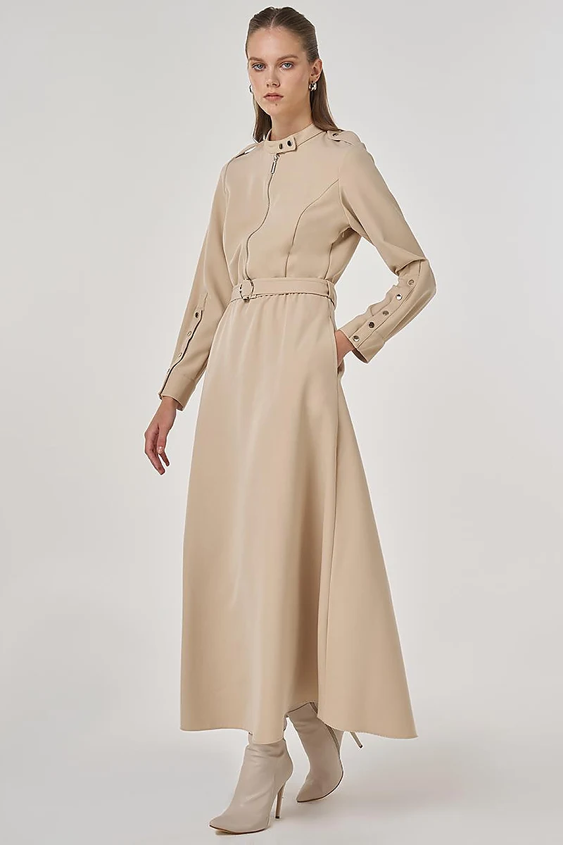 Belt Detailed Maxi Dress in Stone