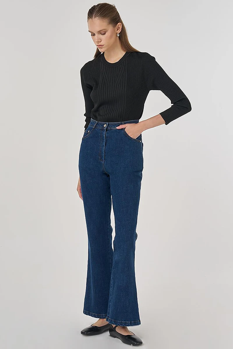 Flared Denim Pants in Navy Blue