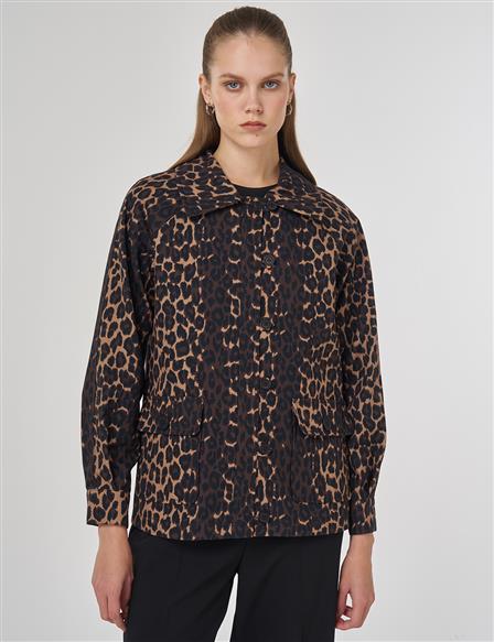 Leopar Desenli Ceket Koyu Kahve