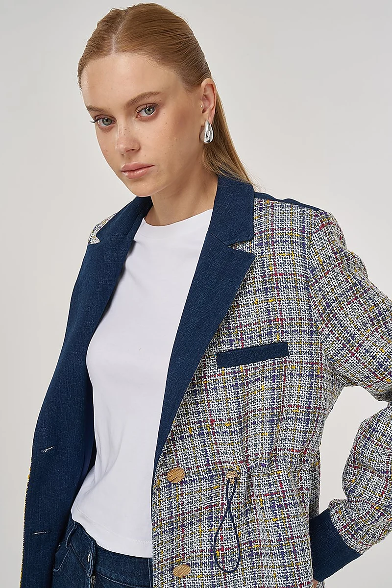 Elasticated Waist Tweed Jacket Indigo 