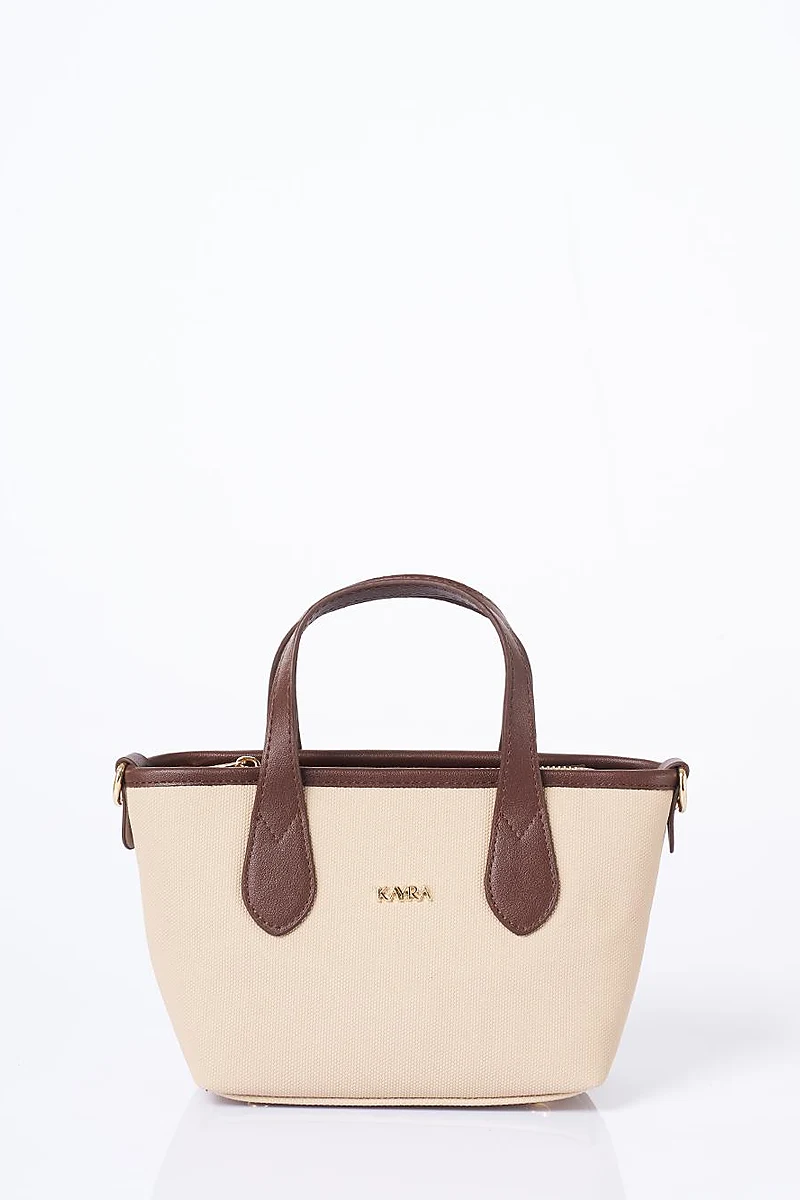 Textured Wide Strap Tote Bag Taupe