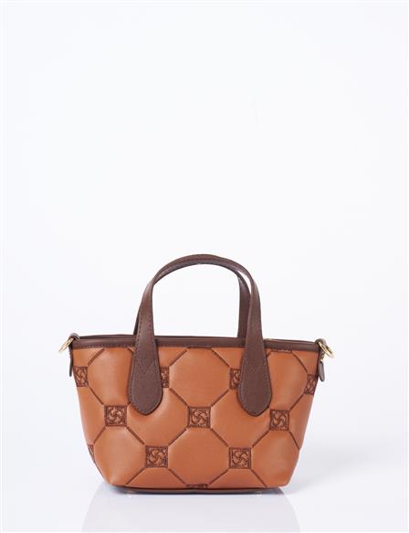 Monogram Logo Nakışlı Tote Çanta Taba