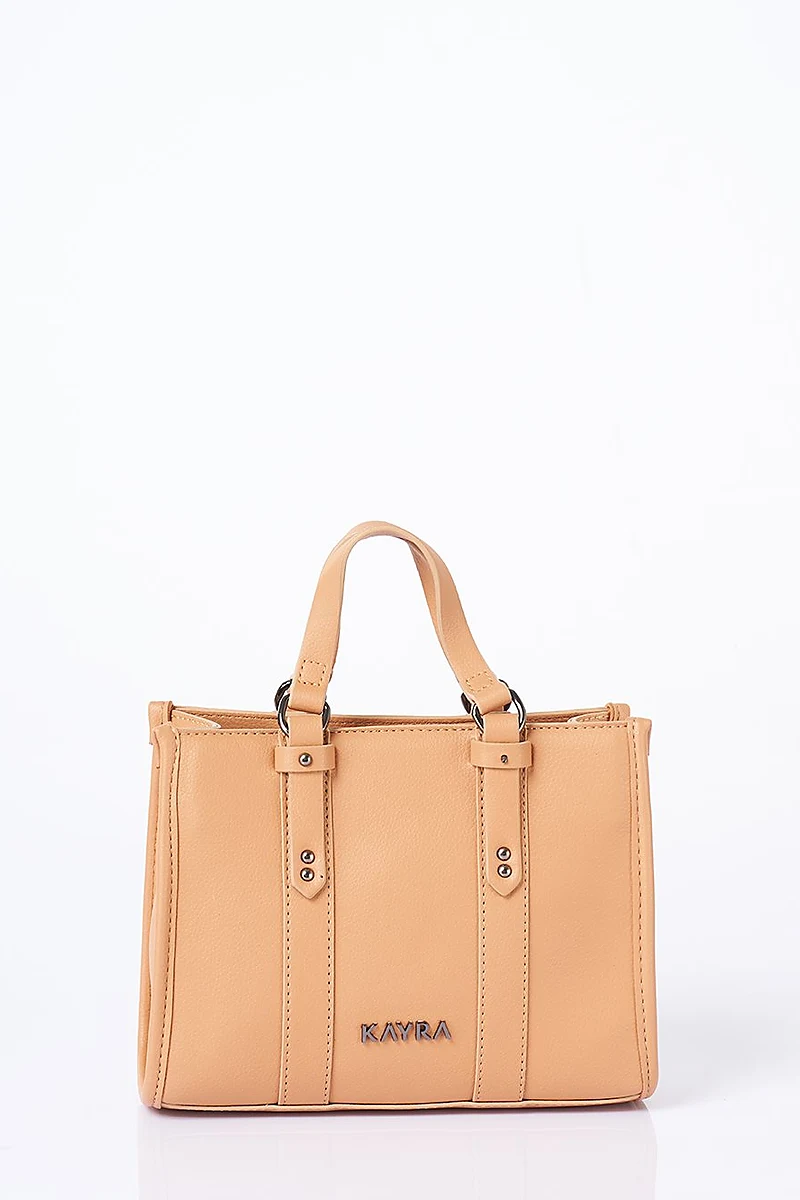 Shoulder Strap Snap Closure Faux Leather Tote Bag Camel