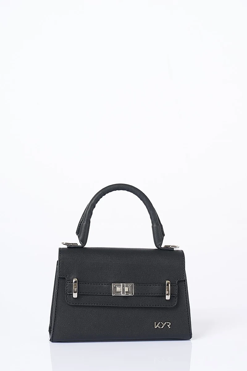 Flap Mini Faux Leather Handbag Black