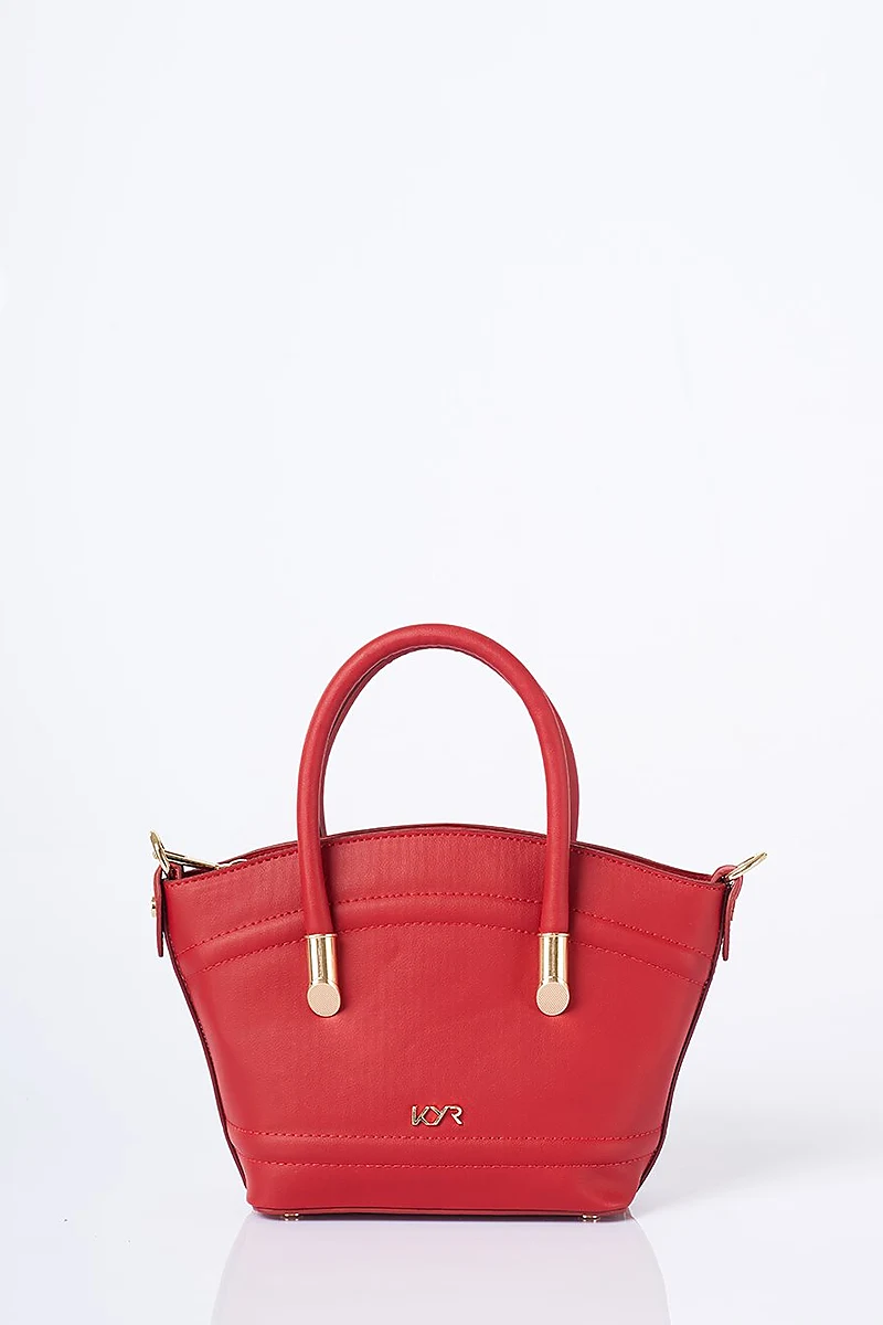 Gold Detailed Faux Leather Tote Bag Red