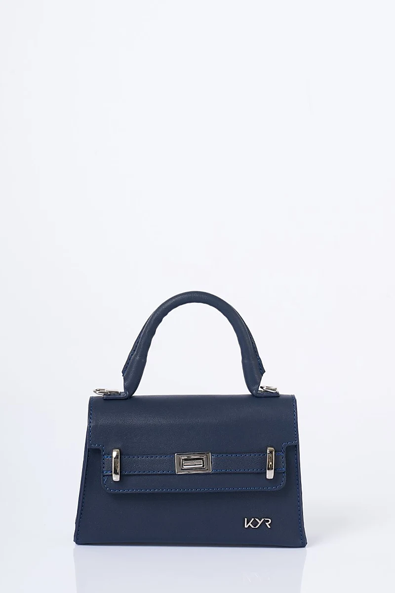 Flap Mini Faux Leather Handbag Navy