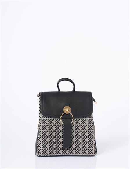 Monogram Desen Orta Boy Shopper Çanta Siyah